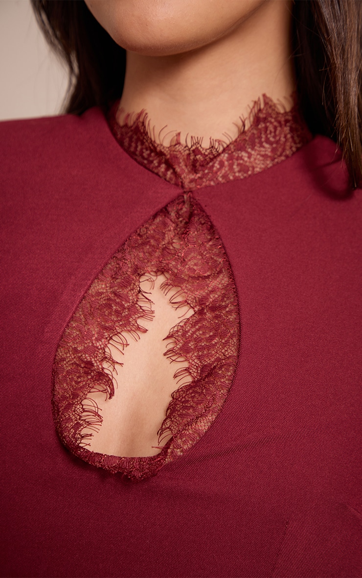 Plum Woven Key Hole Lace Trim Mini Dress image 4