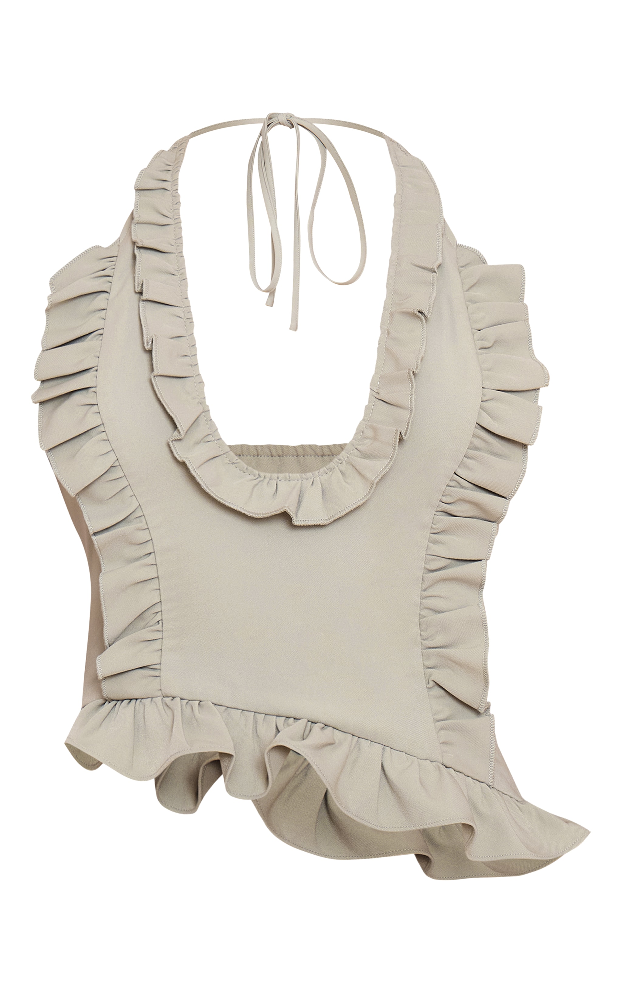 Petite Soft Olive Frill Halterneck Top image 5
