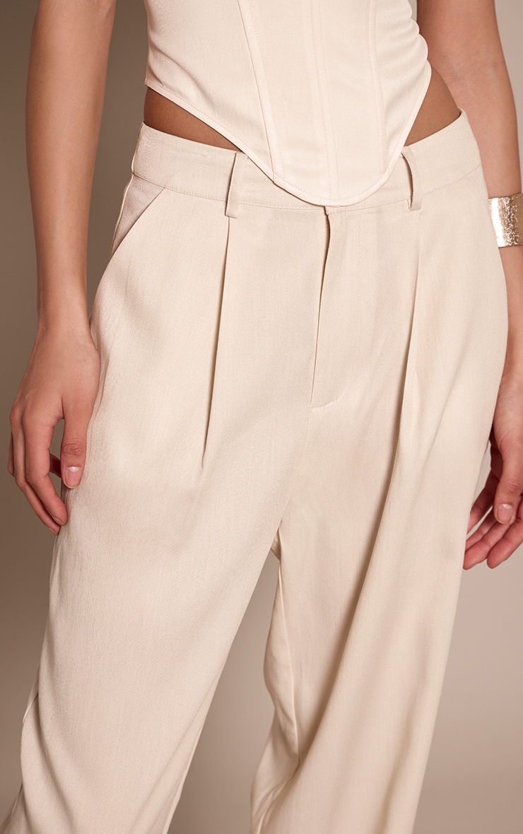 Cream Woven Oversized Turn Up Hem Straight Leg Pants image 4