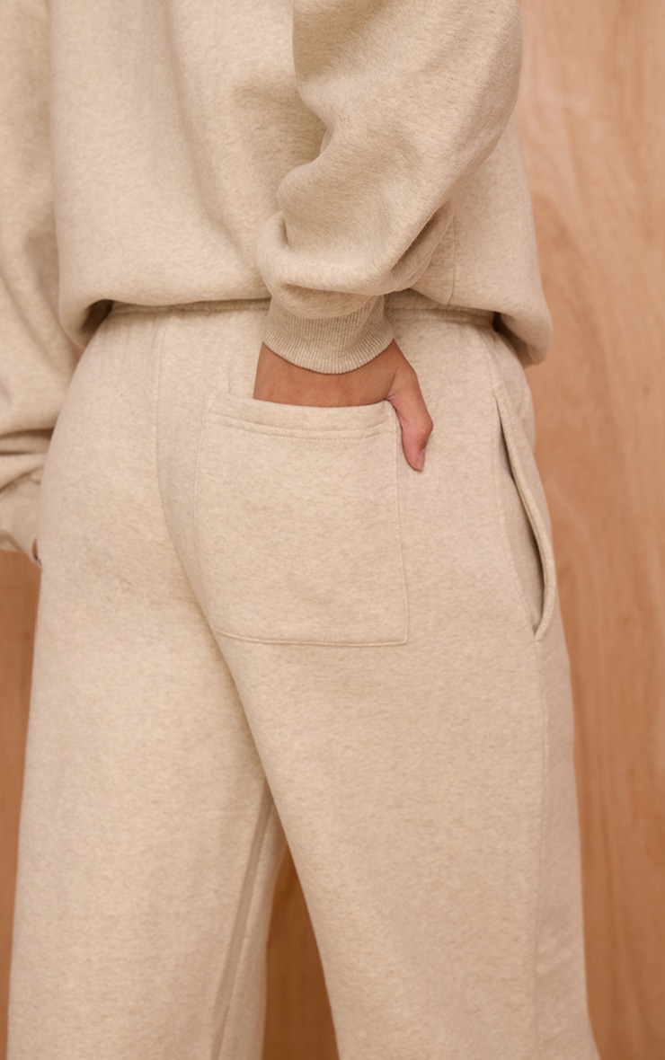 Oatmeal Marl Cotton Fleece Straight Leg Sweatpants image 4