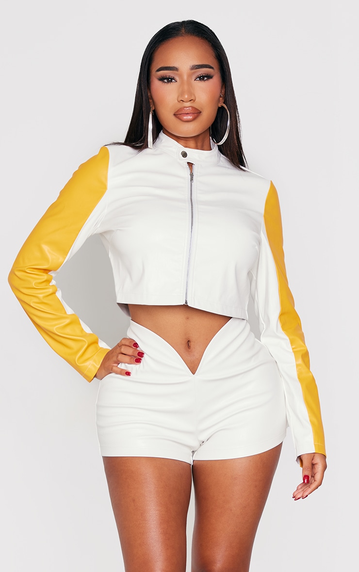 Shape White Faux Leather Dip Waist Shorts image 4