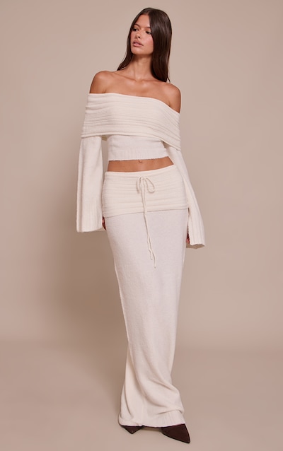 Cream Rib Soft Knit Fold over Maxi skirt