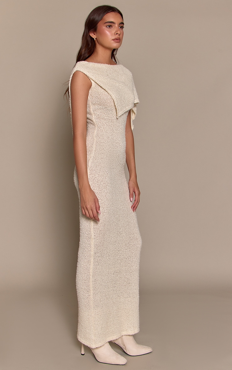 Cream Textured Cape Detail Sleeveless Maxi Dress image 3