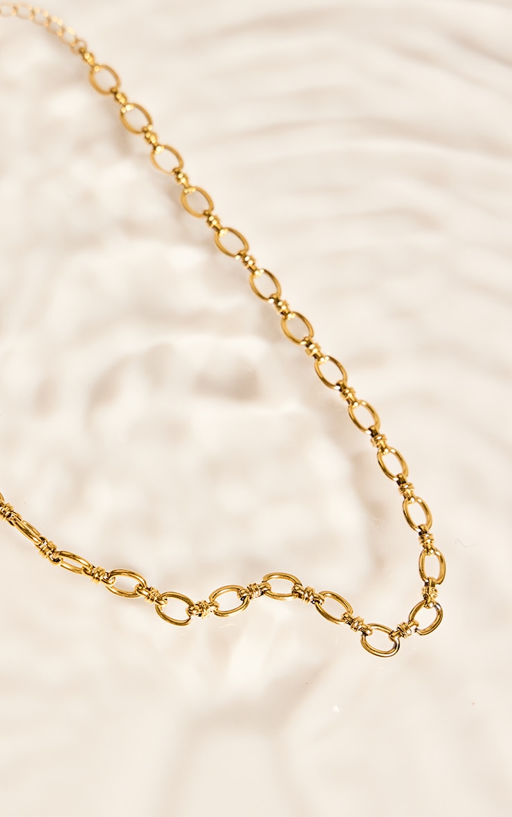 Gold Water Resistant Twist Abstract Link Necklace image 3
