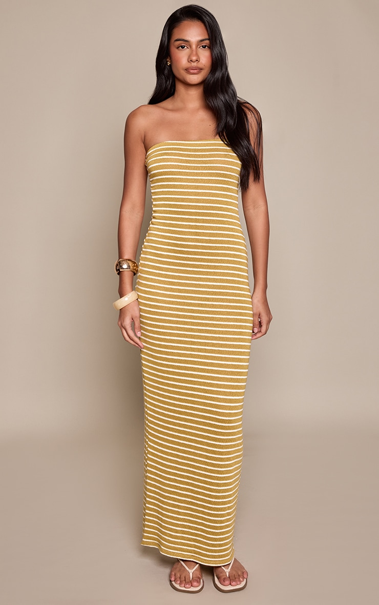 Green Stipe Textured Bandeau Maxi Dress