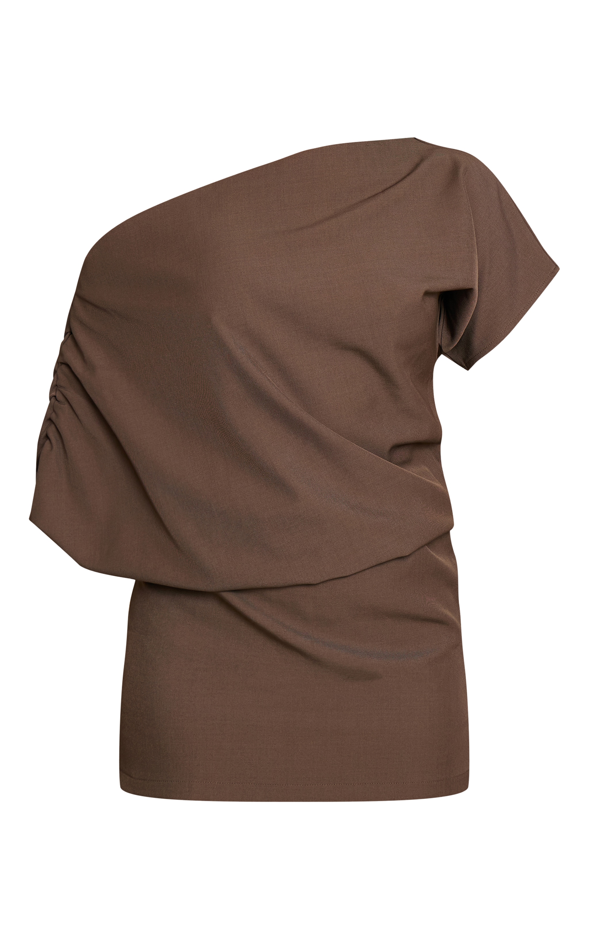 Chocolate Woven Off The Shoulder Fold Over Mini Dress image 5