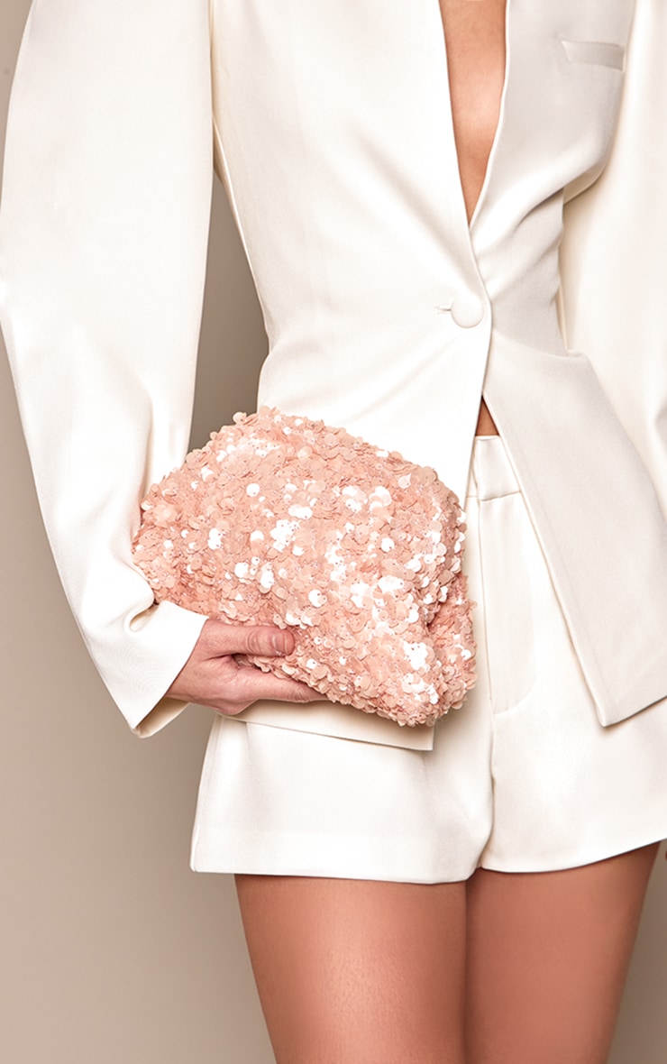 Dusty Pink Sequin Pouch Clutch Bag