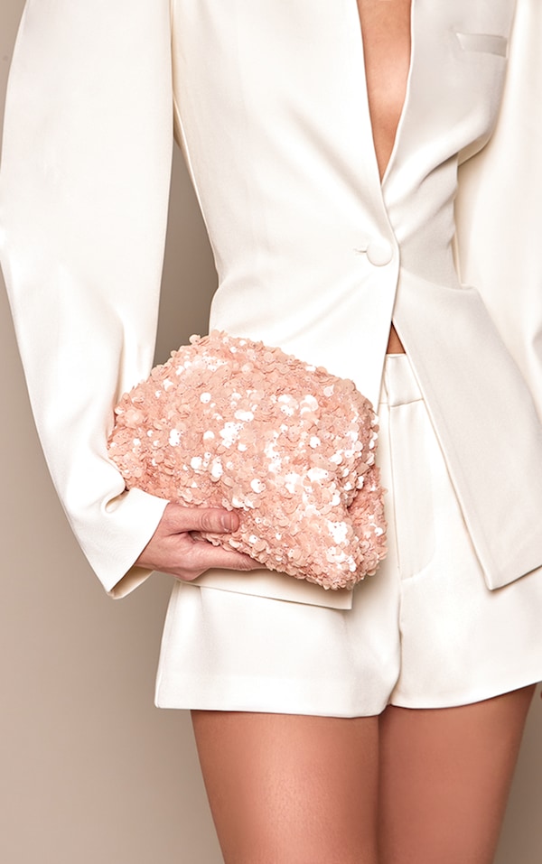 Dusty Pink Sequin Pouch Clutch Bag