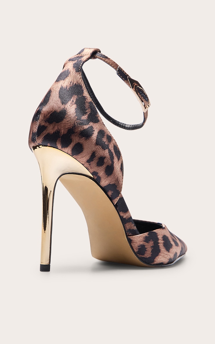 Escarpins satinés léopard à talon aiguille doré image 4