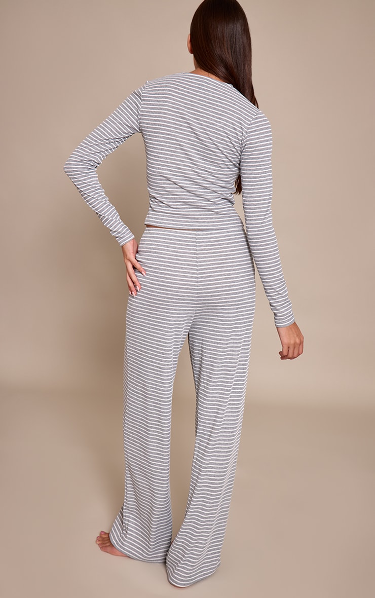 Ash Grey Stripe Long Sleeve Soft Pyjama Set image 2