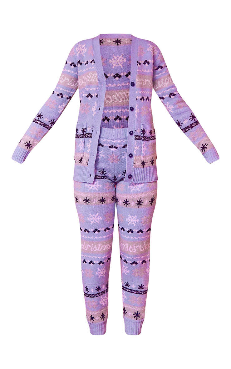 PRETTYLITTLETHING Ensemble lounge de Noël à gilet imprimé fairisle bleu clair image 5