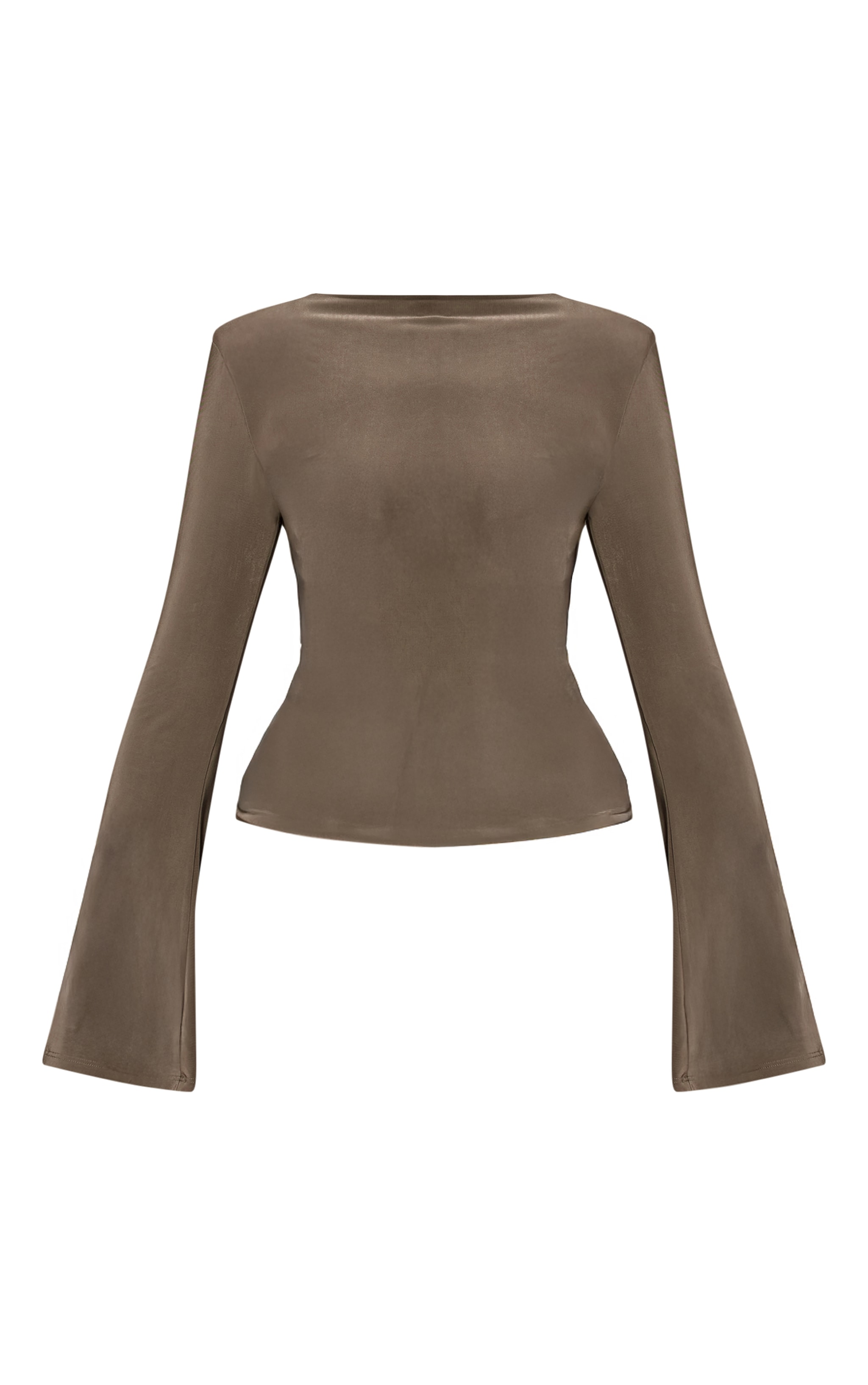 Khaki Double Layer Slinky Shoulder Detail Long Sleeve Top image 5