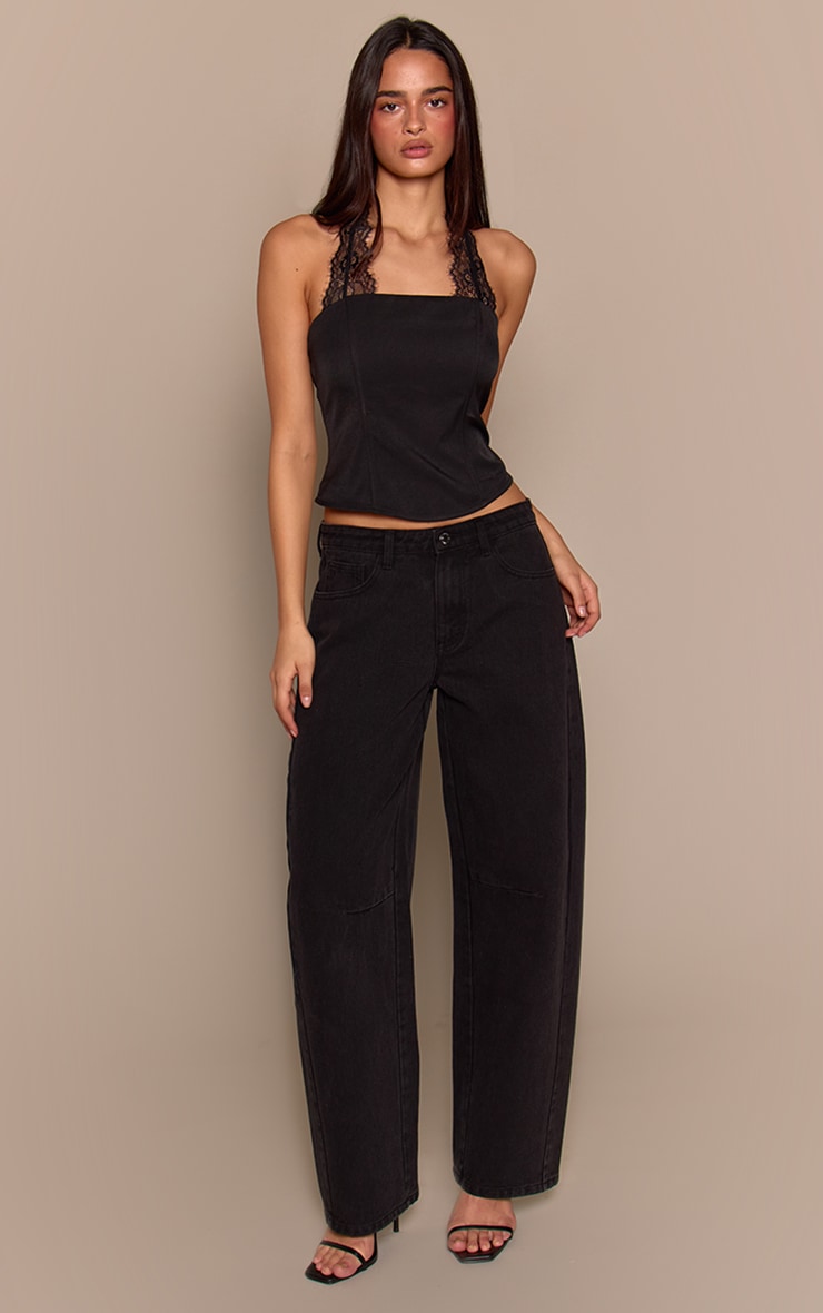 Black Woven Lace Detail Halterneck Corset Top  image 3