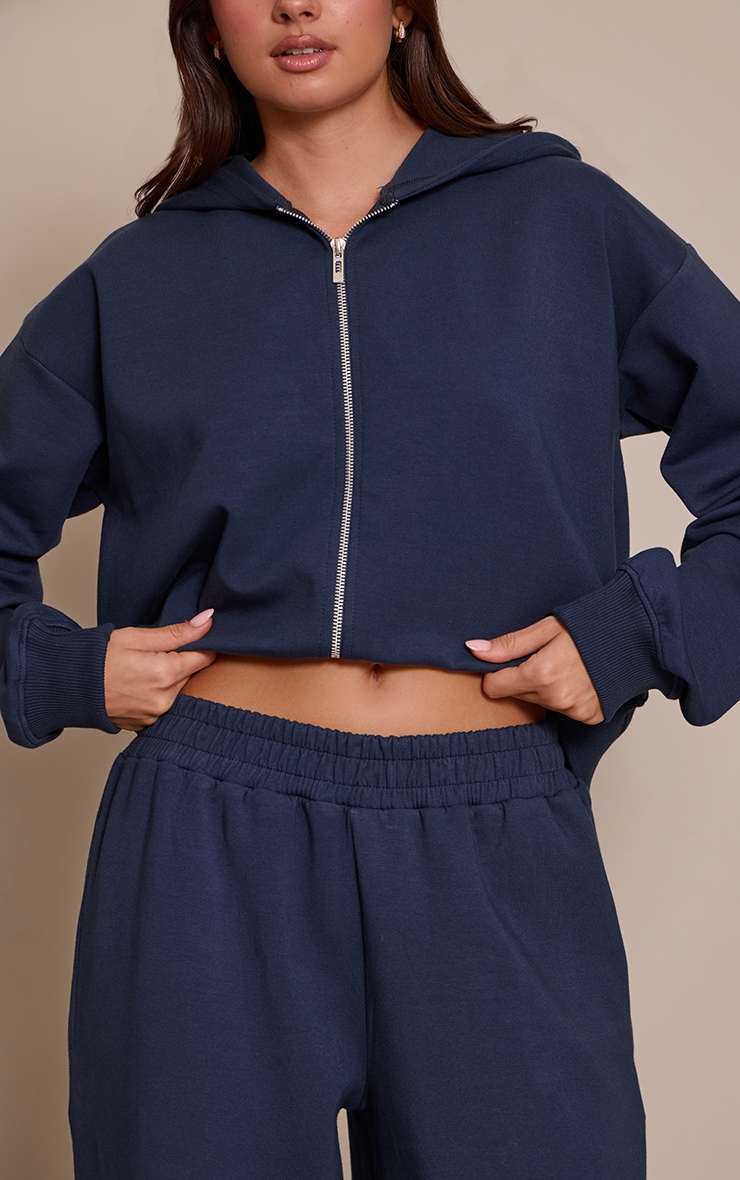 Navy Interlock Extreme Wide Leg Joggers image 4