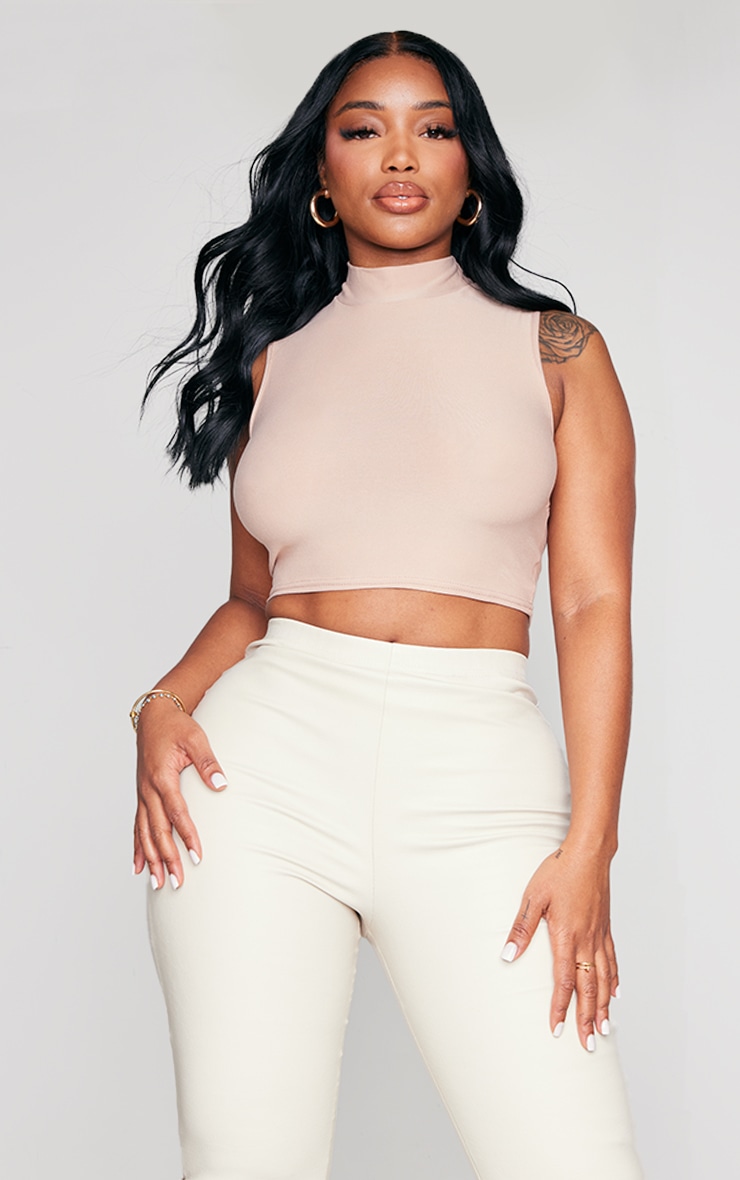 Shape Deep Rose High Neck Cut Out Back Sleeveless Crop Top image 2