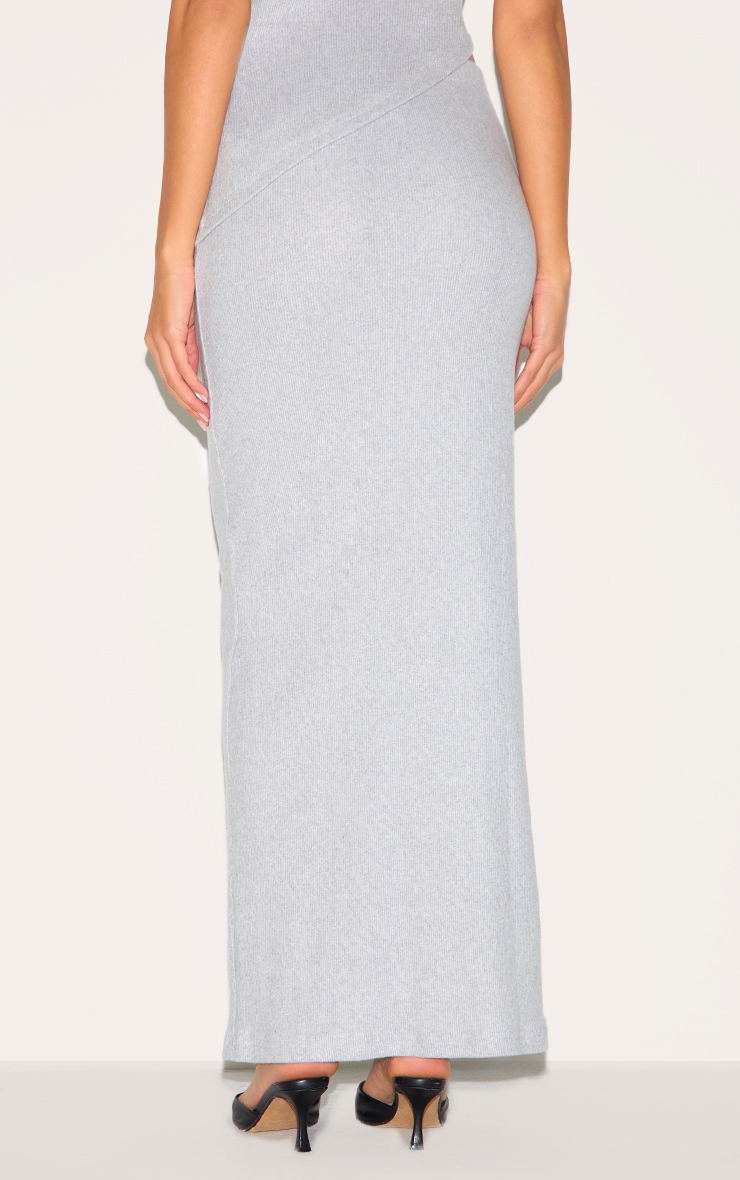 Grey Marl Brushed Rib Mid Rise Maxi Skirt image 3