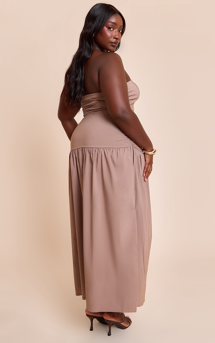 Plus Taupe Stretch Woven Bandeau Ruched Maxi Dress image 2