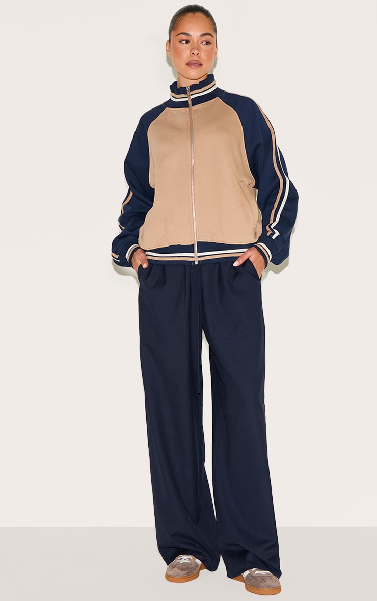 Navy Contrast Panel Detail Zip Up Sweatshirt image 3
