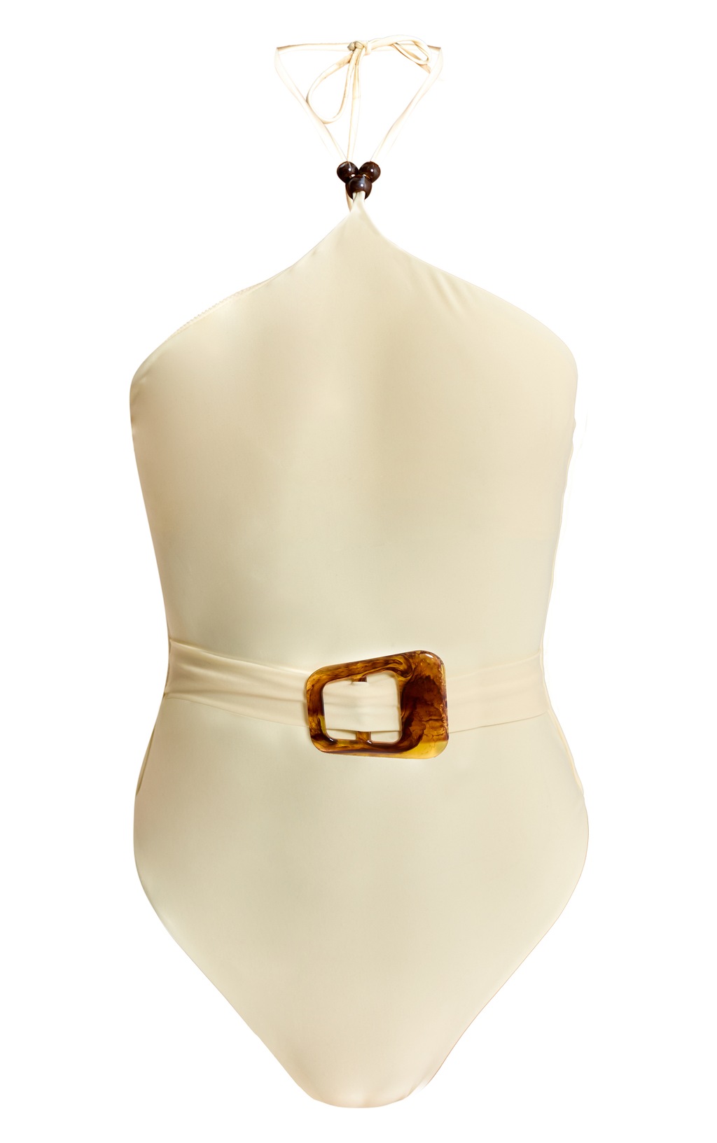 Buttercream Belt Detail Halter Neck Swimsuit | Swimwear | PLT USA