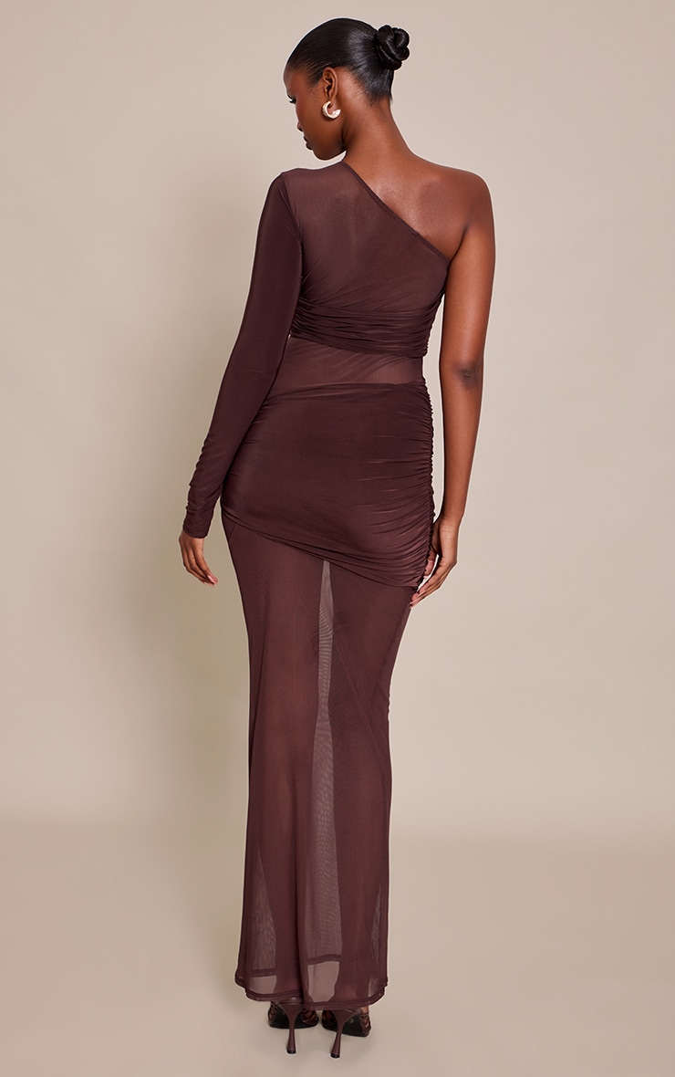 Chocolate Mesh Cut Out Detail One Sleeve Maxi Dress image 2