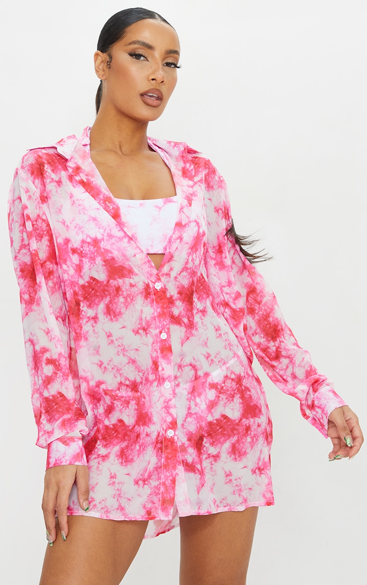 Pink Oversized Tie Dye Beach Shirt