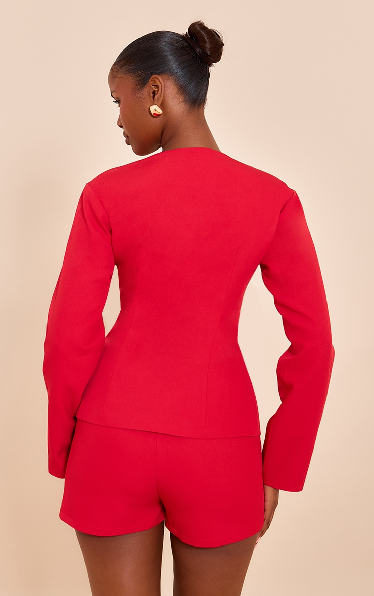 Blazer de tailleur asymétrique rouge tomate à taille cintrée image 2