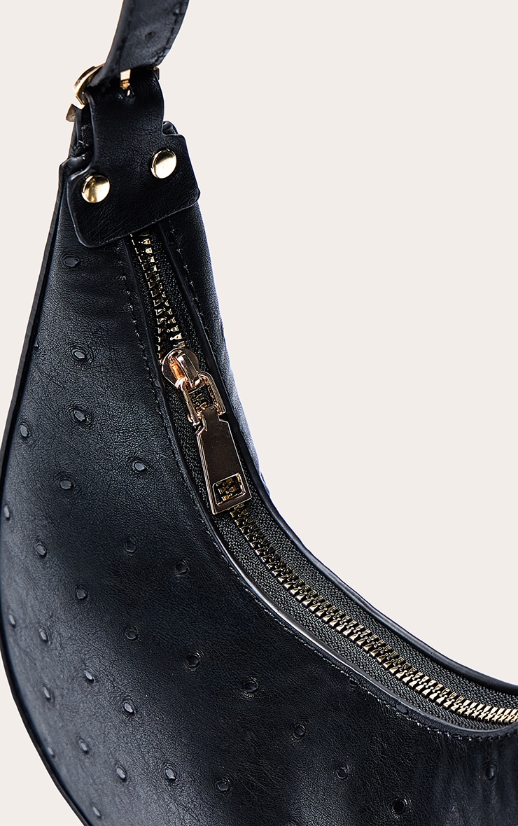 Black Ostrich PU Curved Shoulder Bag image 4