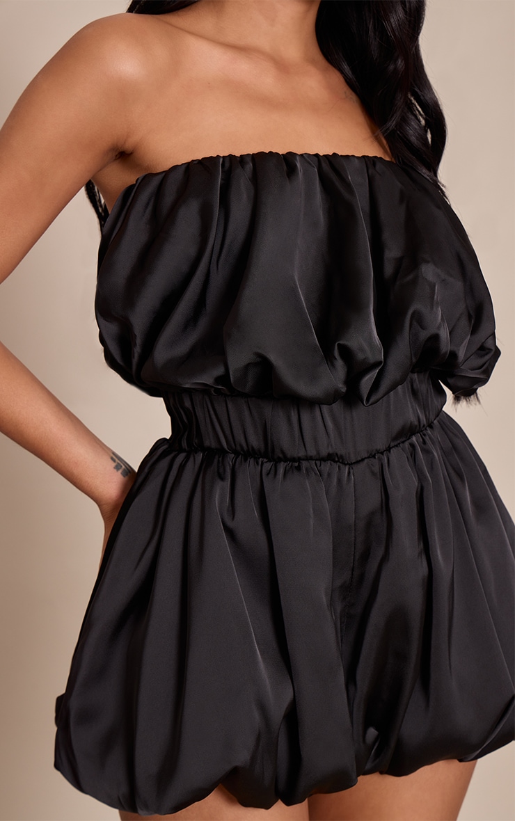 Black Satin Bandeau Puff Romper image 4