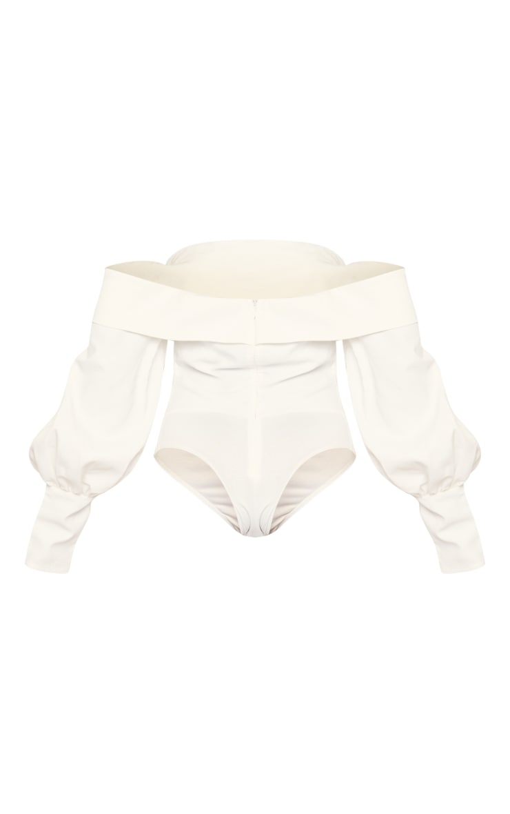 Cream Woven Bardot Frill Bodysuit image 6