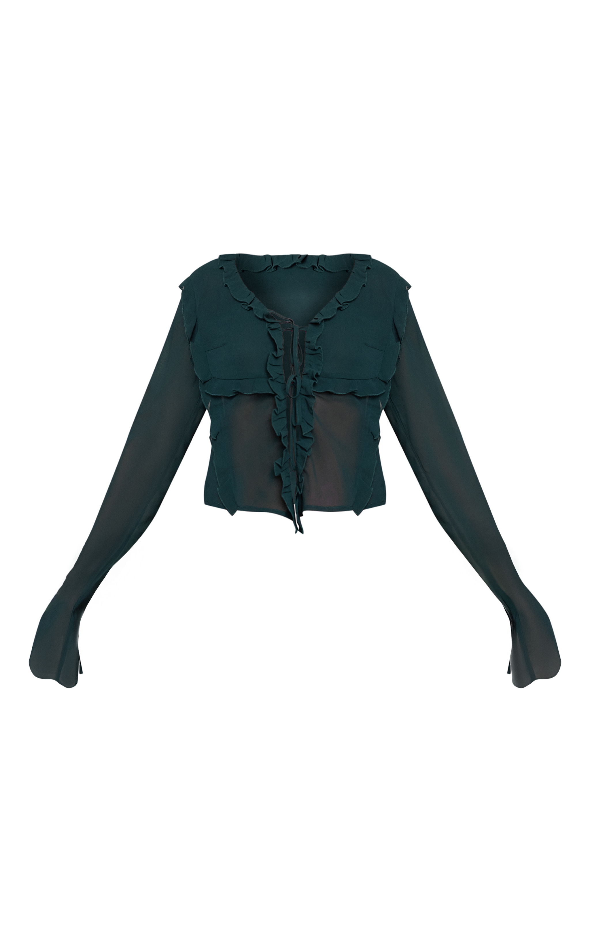 Emerald Green Chiffon Ruffle Tie Front Blouse image 5
