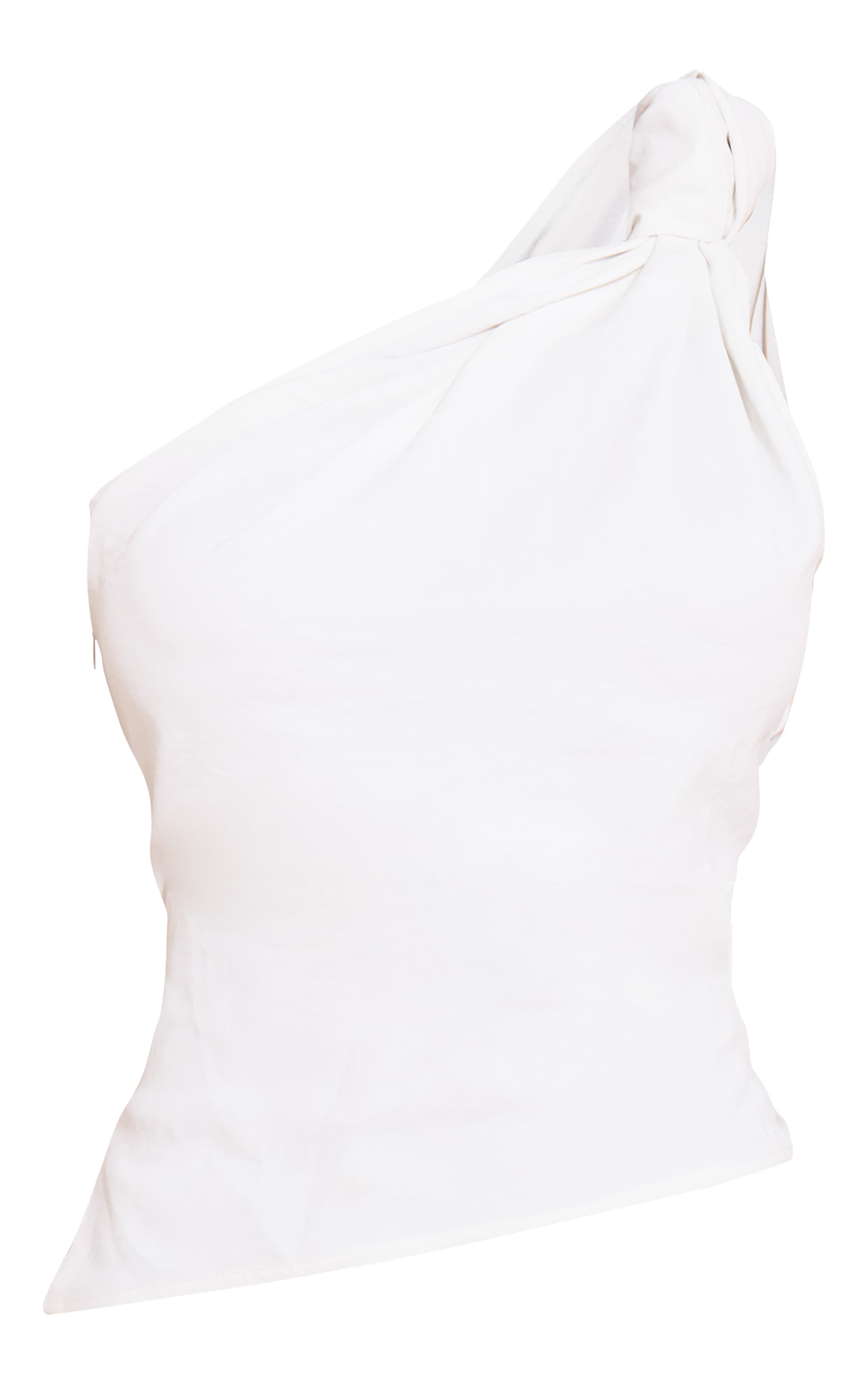 Petite Cream Floaty Woven One Shoulder Knot Detail Top image 5