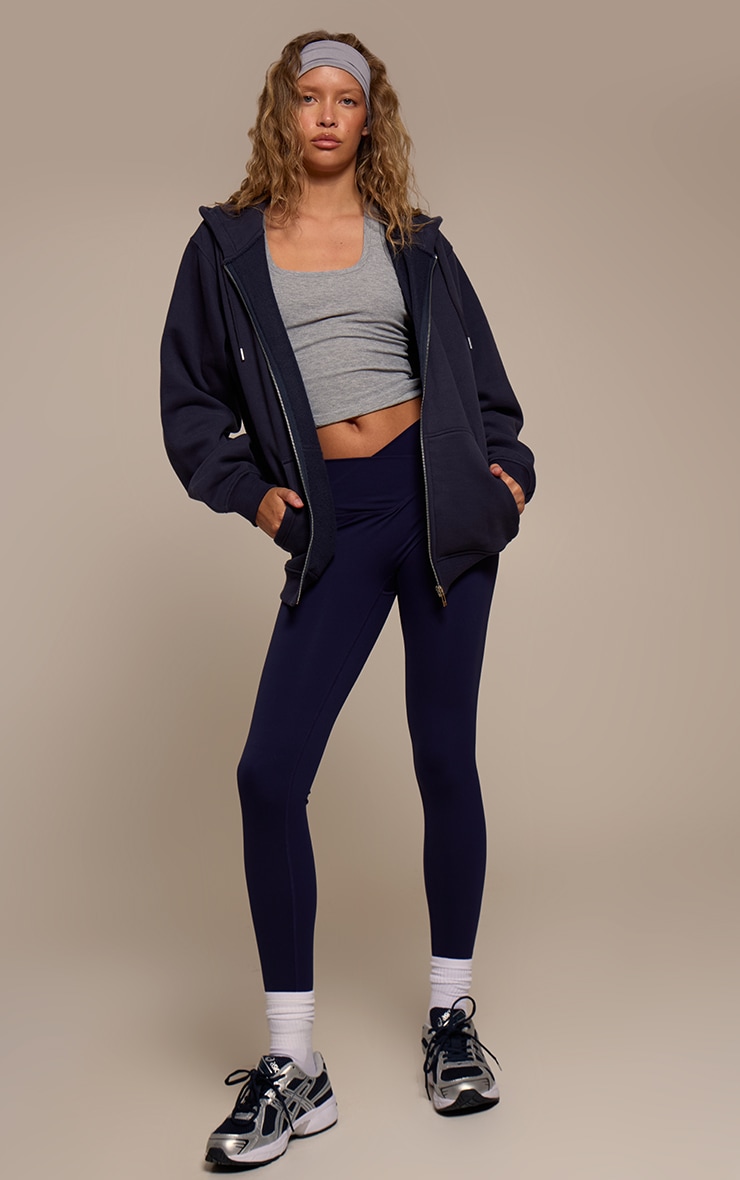 Hoodie oversize en coton polaire bleu marine à zip image 3