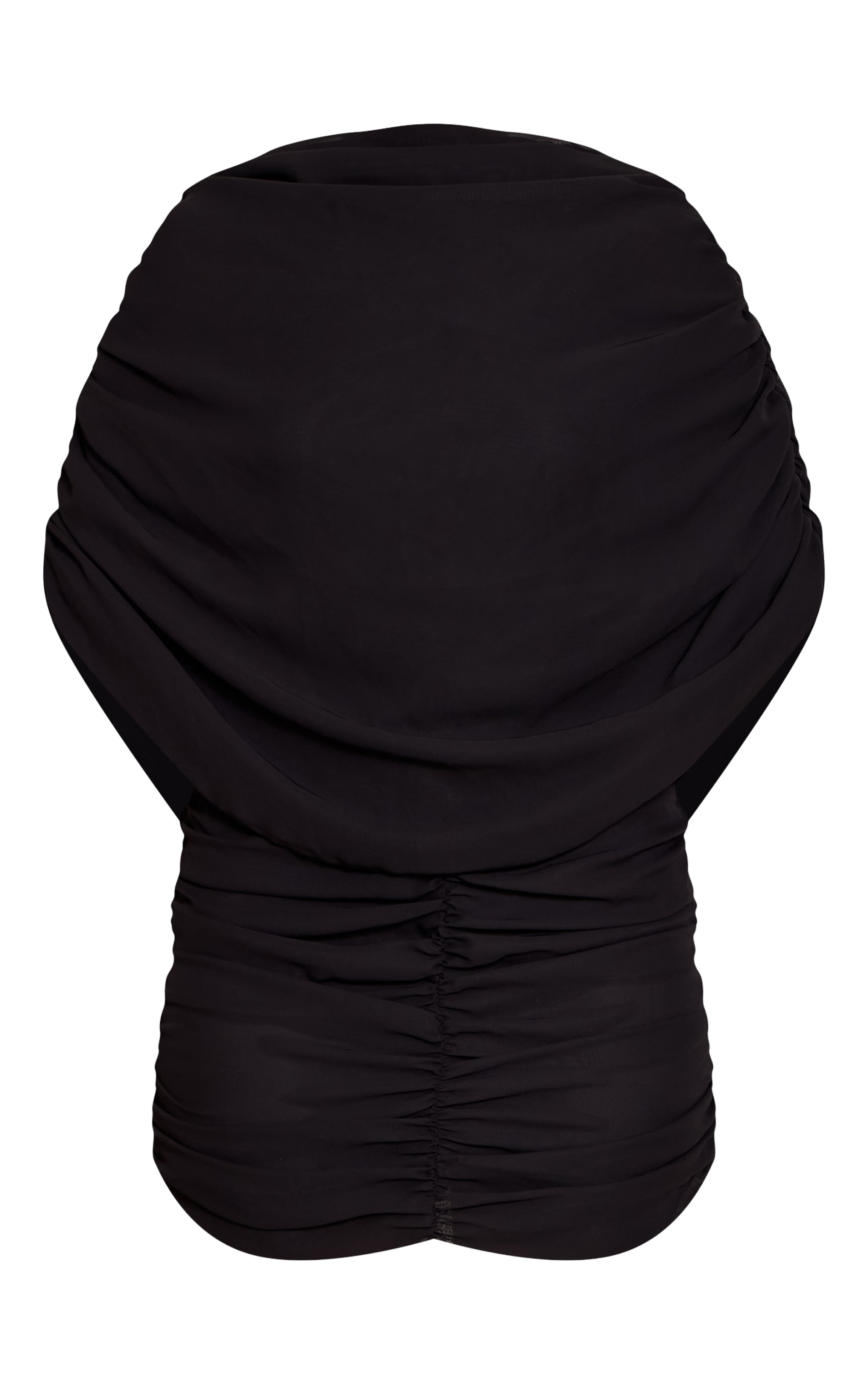 Black Chiffon Overlay Detail Ruched Mini Dress image 5