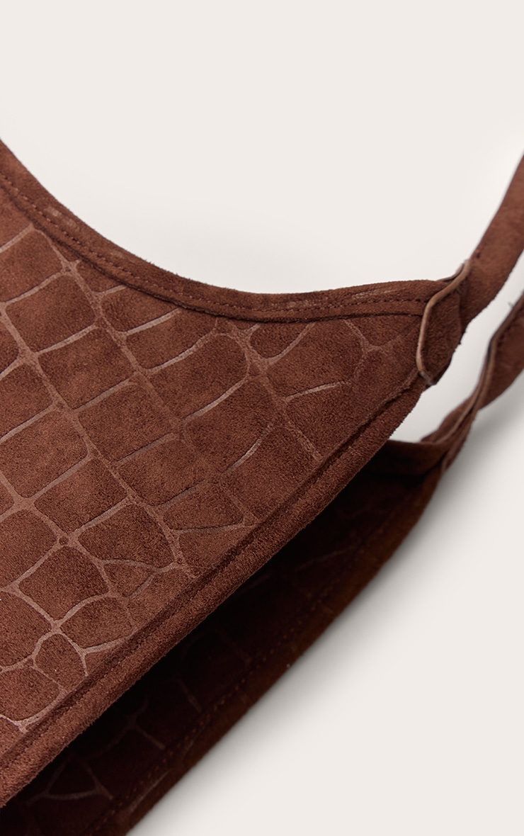 Chocolate Croc Suede Oversized Tote Bag image 4