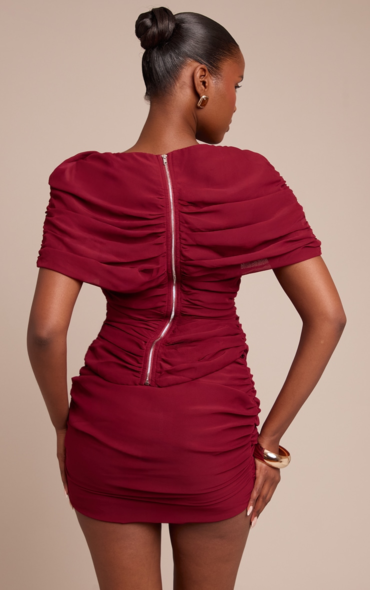 Wine Chiffon Ruched Mini Skirt image 3