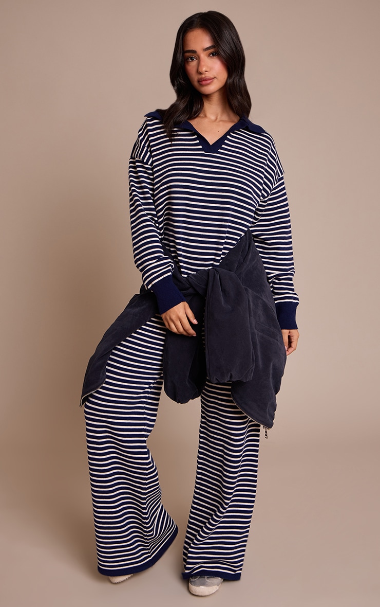 Petite Navy Striped Collar Knitted Sweater image 3
