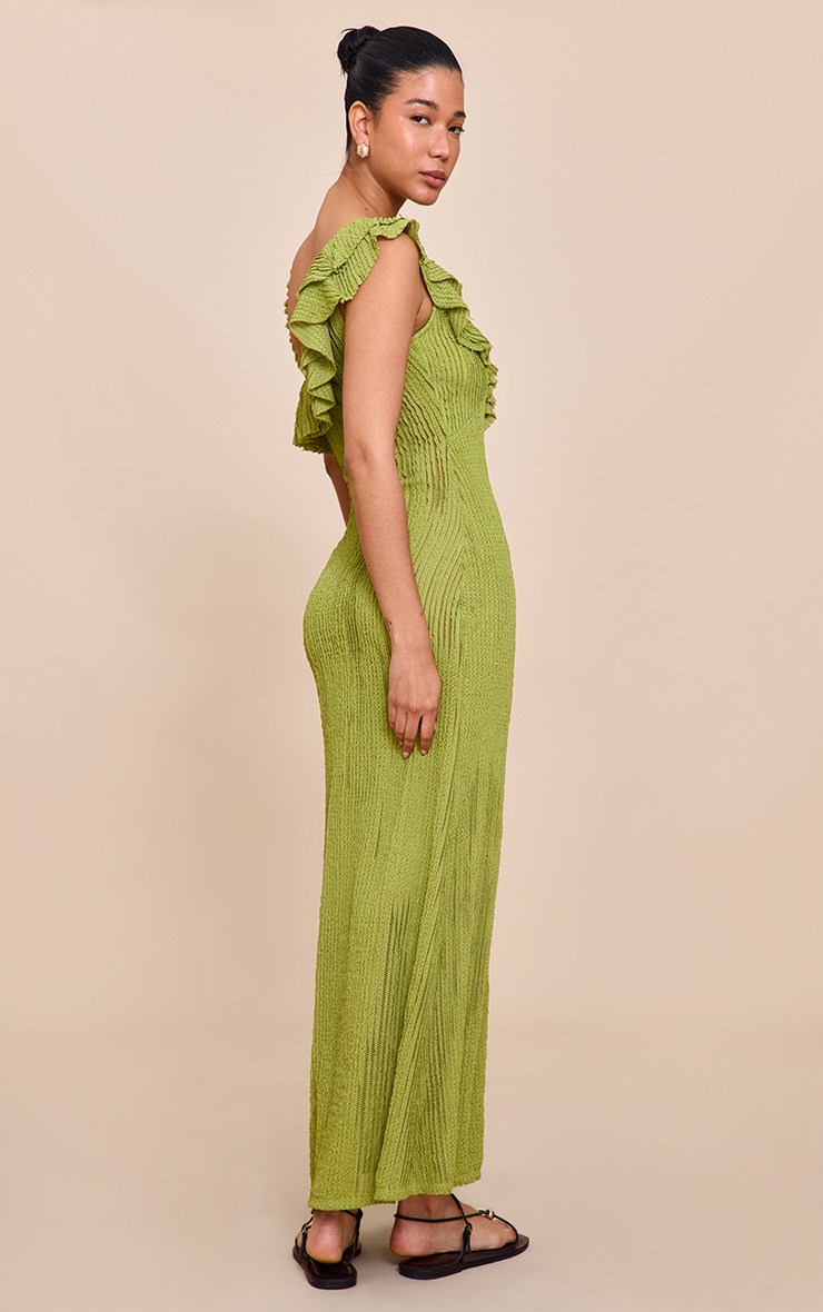 Lime Textured Asymmetric Neck Maxi Dress image 2