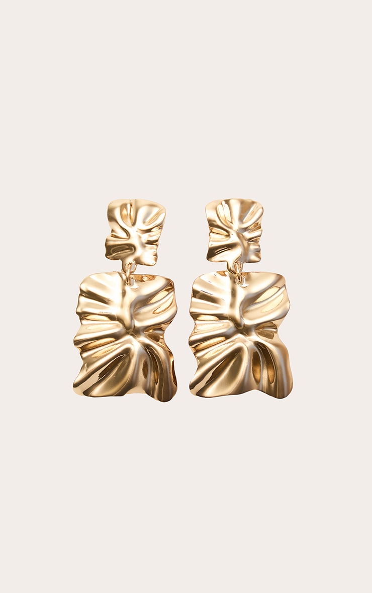 Gold Textured Abstract Draped Statement Earrings image 2