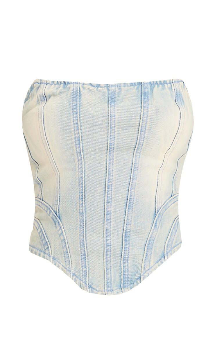 Light Blue Wash Seam Detail Corset Top image 1