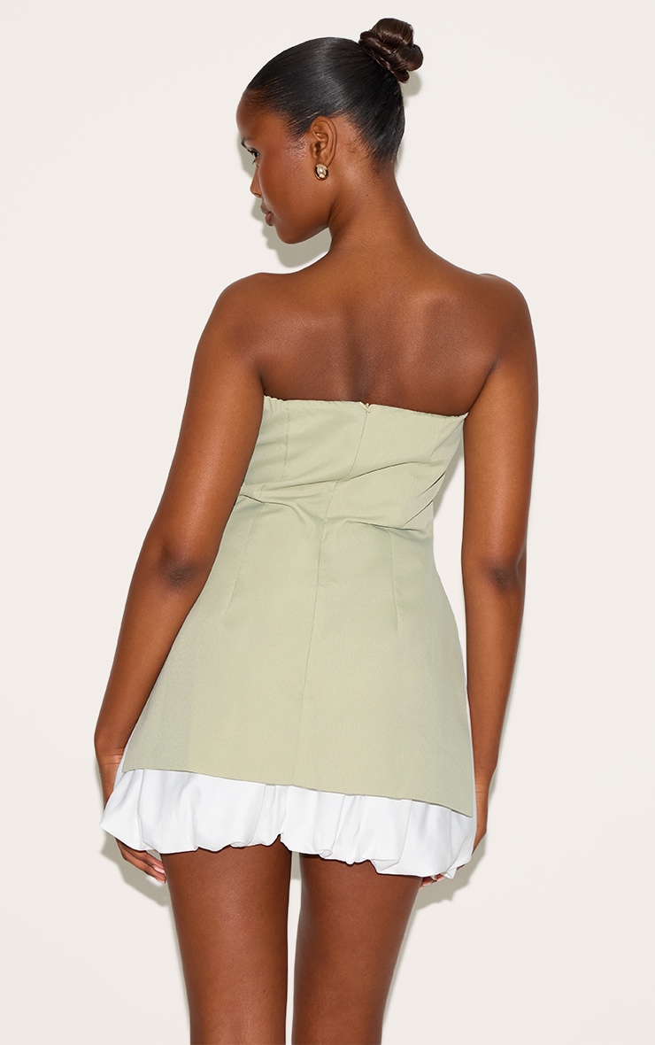 Sage Green Tailored Bandeau Puffball Hem Shift Dress image 2