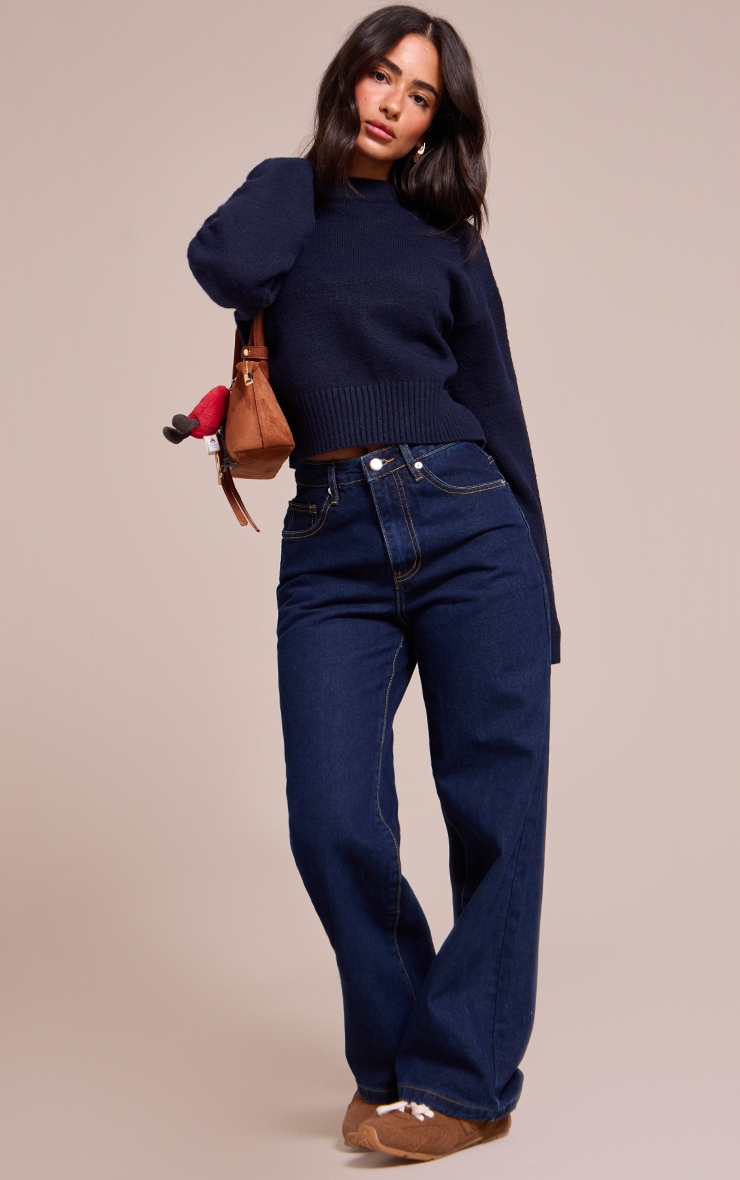 Petite Navy Knit High Neck Crop Sweater image 3