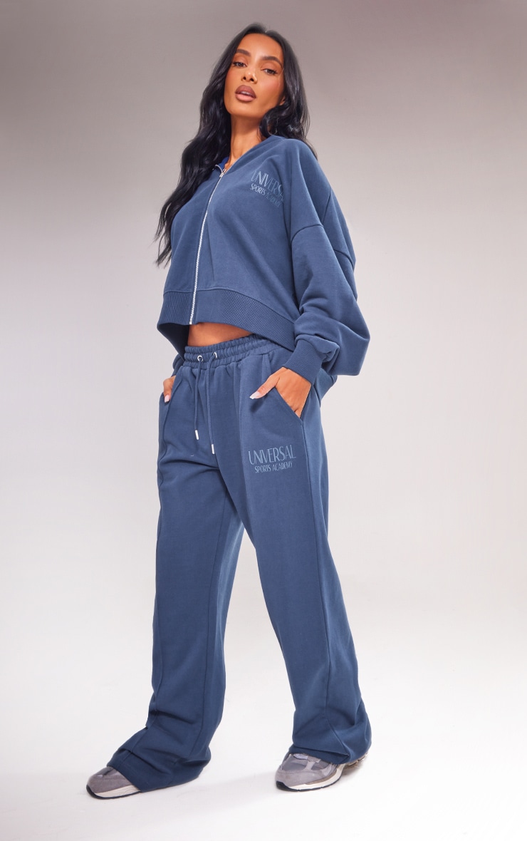 Navy Premium Tonal Print Zip Up Boxy Hoodie | Athleisure