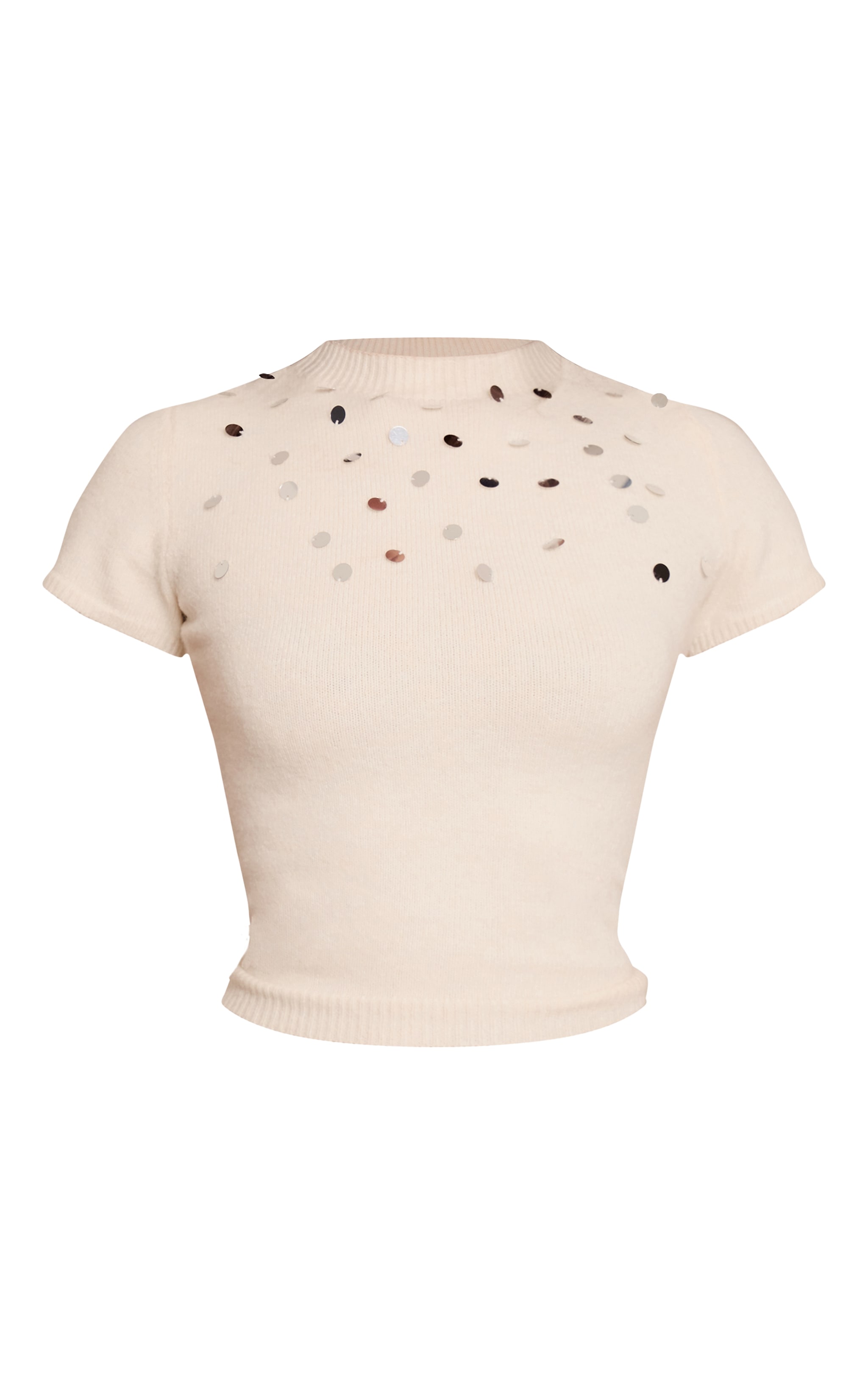 Top en maille tricot crème à mancherons et sequins image 5