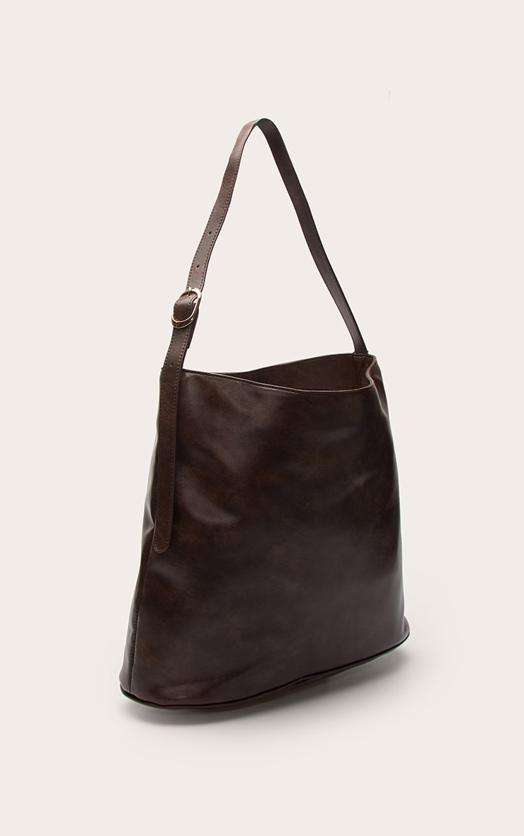 Brown Burnish PU Buckle Strap Tote Bag image 3