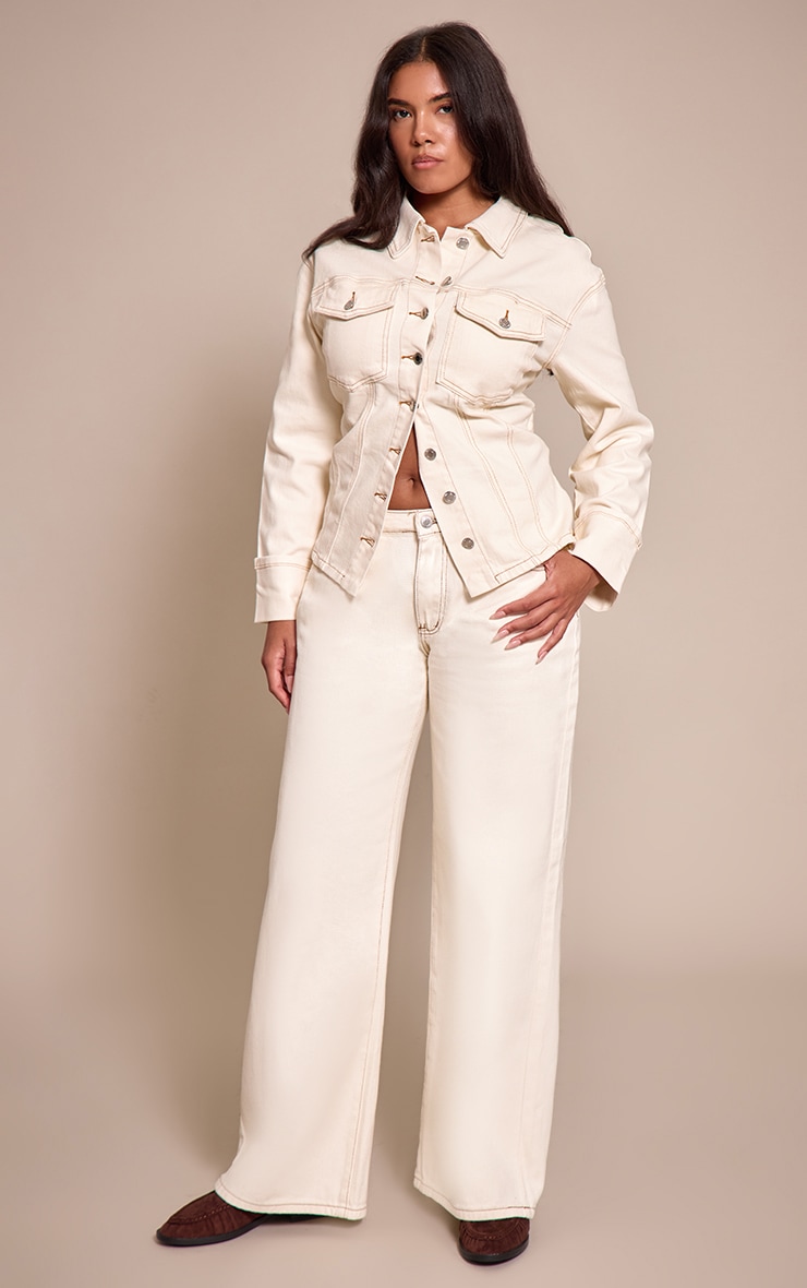 Ecru Low Rise Wide Leg Jeans image 1