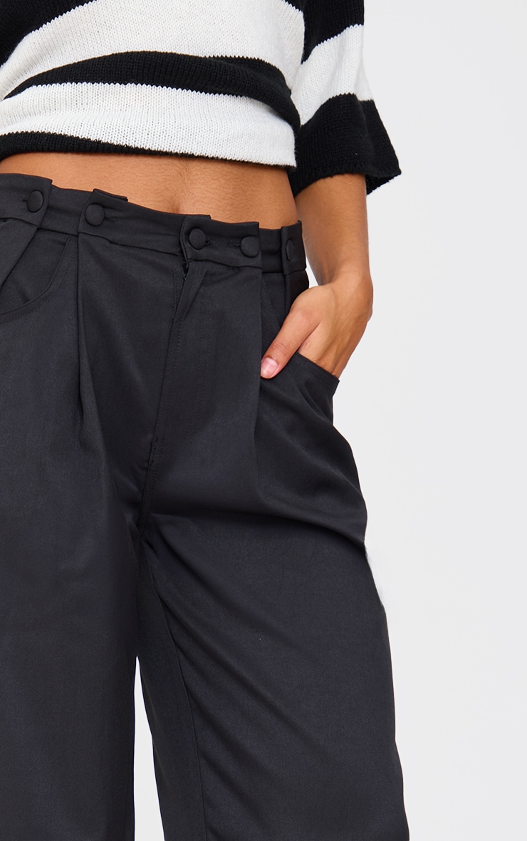 Black Woven Waistband Detail Tailored Straight Leg Pants image 4