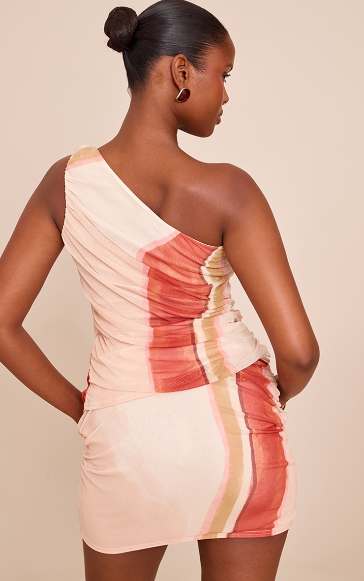 Multi Stripe Print Mesh Asymmetric Long Top image 2