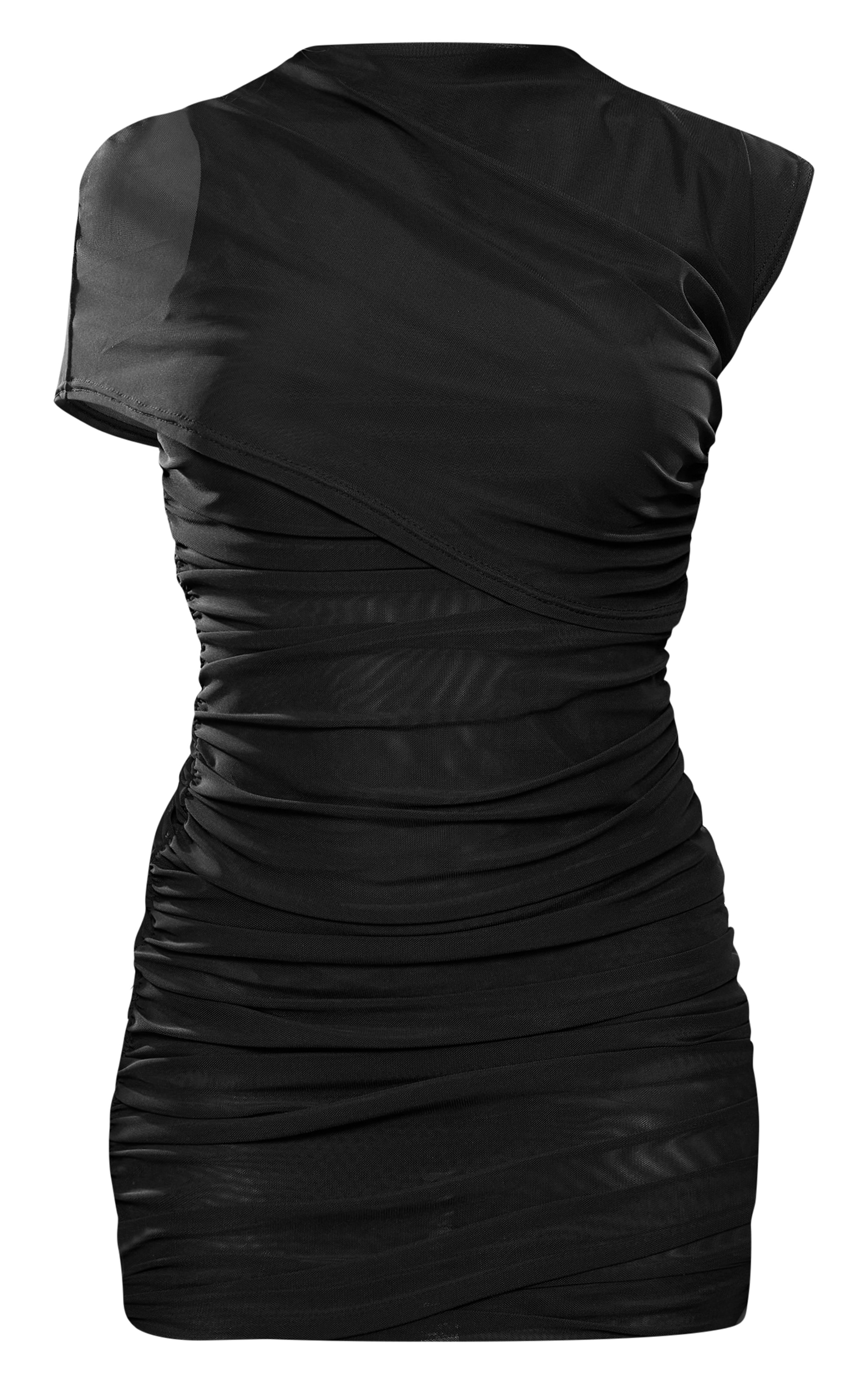 Black Mesh High Neck One Shoulder Mini Dress image 5