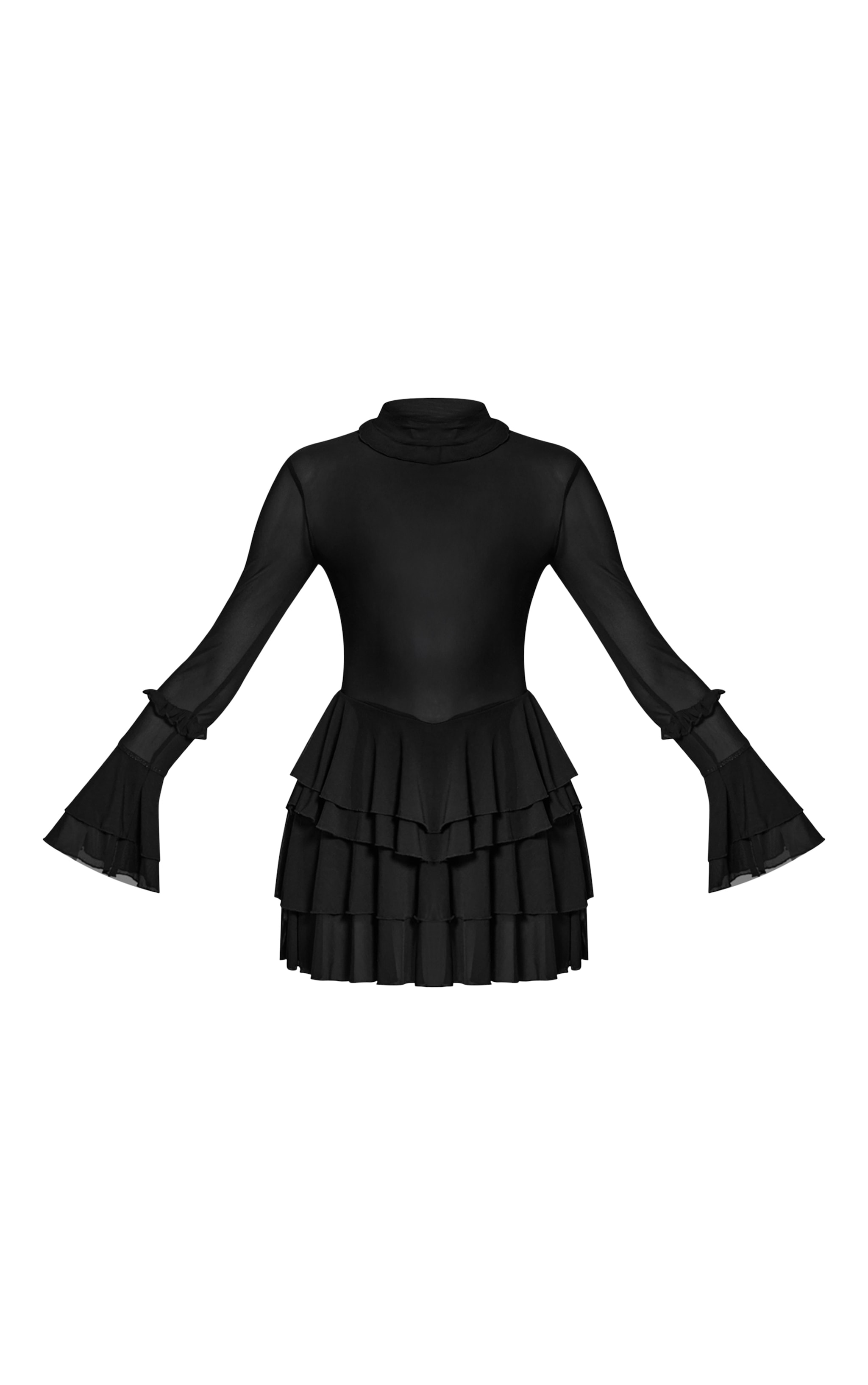Black Mesh Frill Detail Smock Dress image 5