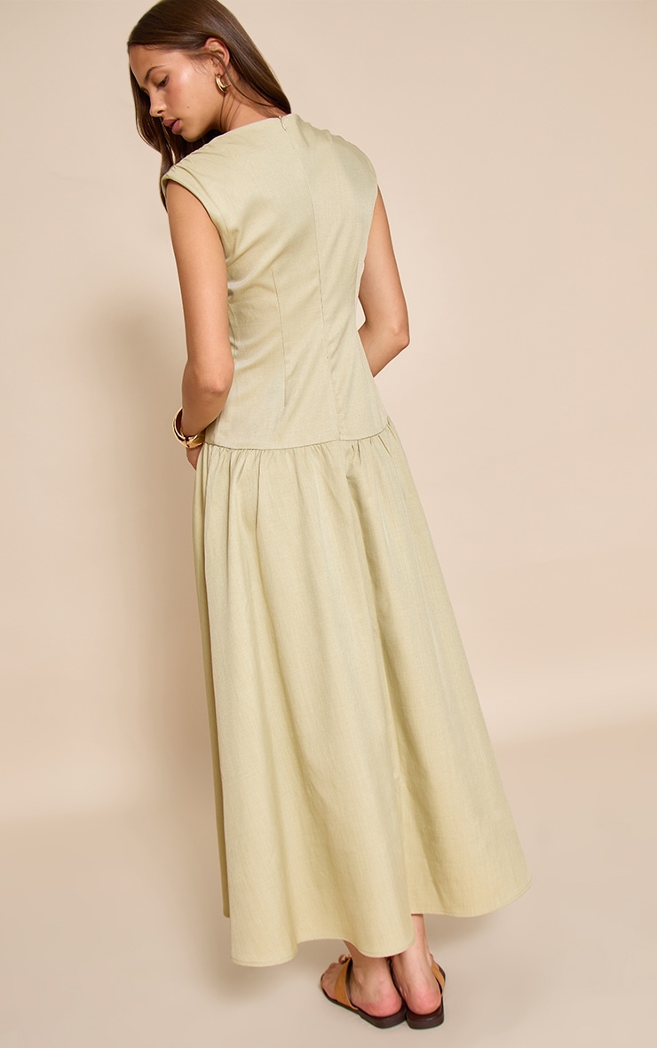 Sage Woven Boat Neck Dropped Waist Maxi Dress image 2